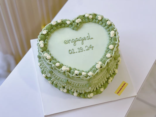 Verdant Elegance Heart Cake