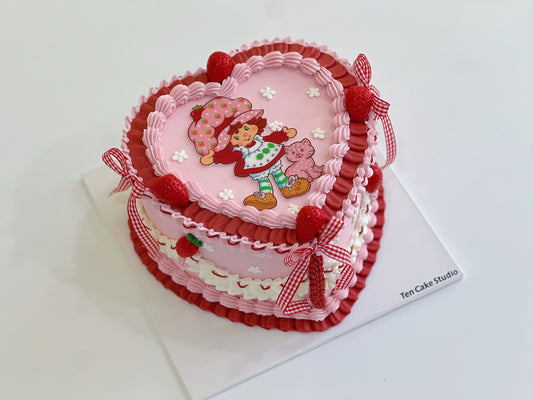 Strawberry Shortcake Theme Heart Cake