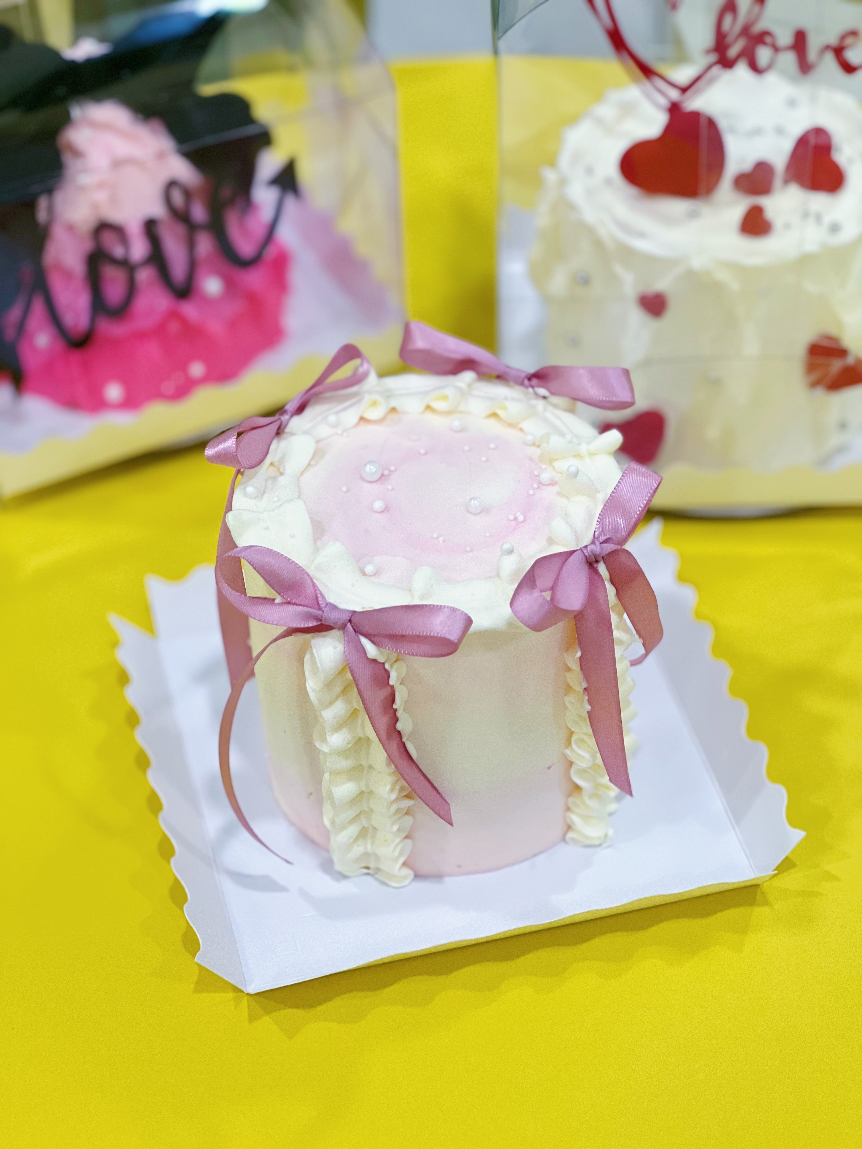 Pink Cake With Ribbon Pink Ribbon Mini Cake – Tencakestudio.com